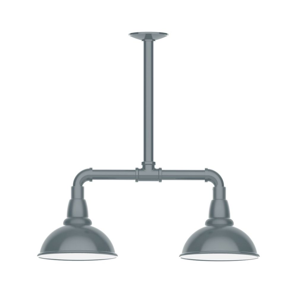 Montclair Lightworks MSB105-40-L10 8" Cafe shade, 2-light LED Stem Hung Pendant, Slate Gray
